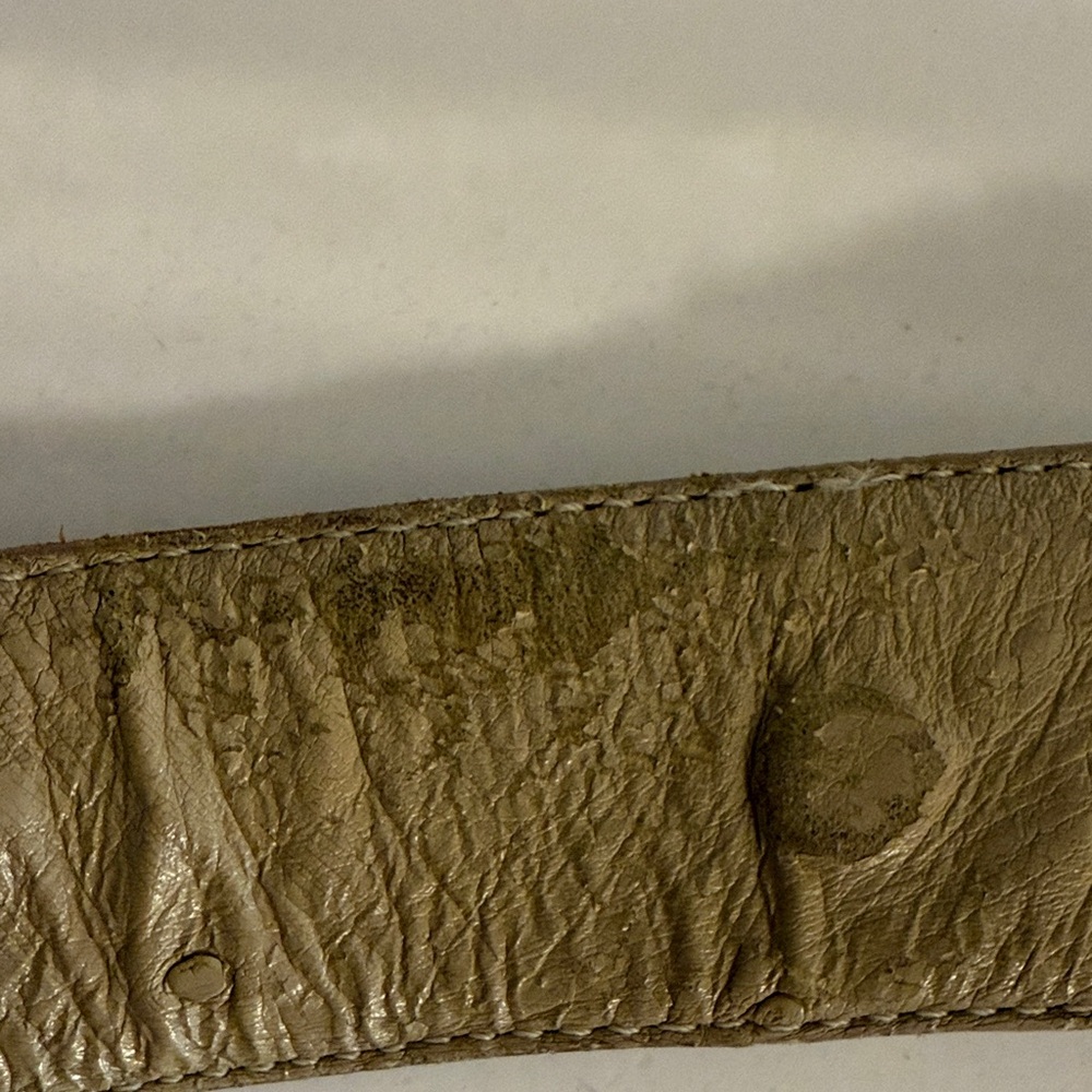 🦋 Original Ostrich Leather Belt - Cream. With removable Buckle.few blemishes. - Picture 3 of 6